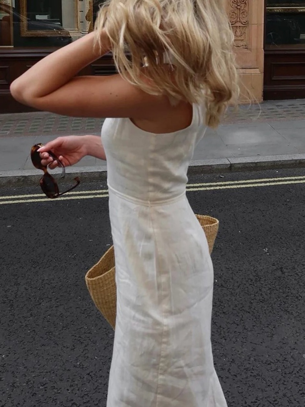Commense White Linen Blend Sleeveless Midi Maxi Tie Waist Dress Small NWT - Picture 3 of 11